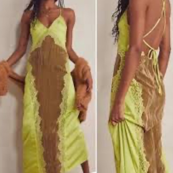 Free People Intimately Let's Get Away Maxi In Chartreuse Combo Women’s Large - Picture 2 of 11